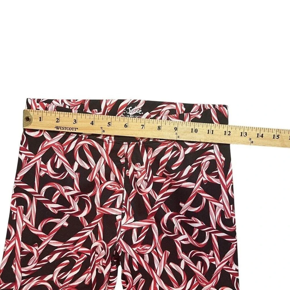 Justice Girls Candy Cane Christmas‎ Holiday Leggings Red Black Size 14
